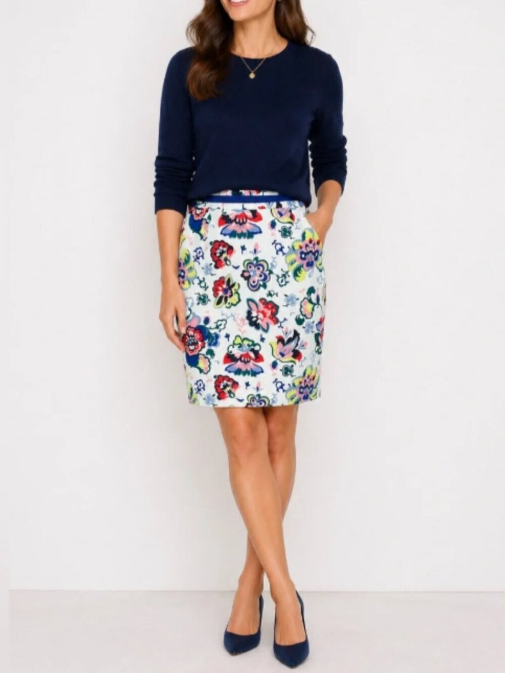 Boden Floral Knee Length Pencil Skirt 4P